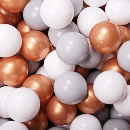MEOWBABY 200 ∅ 7Cm Kinder Bälle Spielbälle Für Bällebad Baby Plastikbälle Made In EU Weiß/Grau/Gold