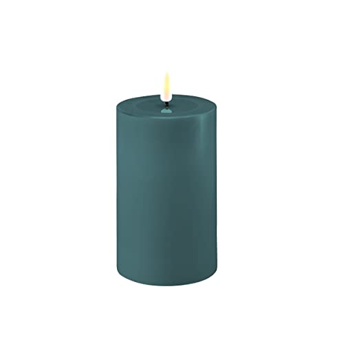 ReWu LED Kerze Deluxe Homeart, Indoor LED-Kerze mit realistischer Flamme auf einem Echtwachsspiegel, warmweißes Licht - (Jade Green)