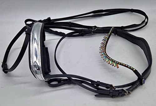 Tosca Glitzer Show Leder Trense Zapfen Diadem Stirnband Tropfen Silber Metallic Nasenstück ergonomisch Ohrenfreiheit VB WB X Full Kaltblut (X Full)