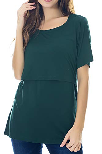 Smallshow Stillshirt Umstandstop T-Shirt Umstandsmode Umstandsshirt Schwangerschaft Kleidung Mutterschafts Kurzarm Shirt S Deep Green