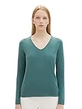 TOM TAILOR Damen Basic Strickpullover mit V-Ausschnitt, 10697 - Sea Pine Green, XXL