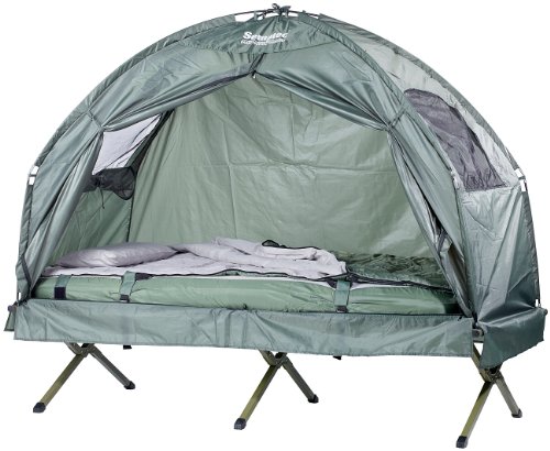 Semptec Urban Survival Technology Zeltbett: 4in1-Zelt mit Feldbett, Sommer-Schlafsack und Matratze (Einmannzelt)