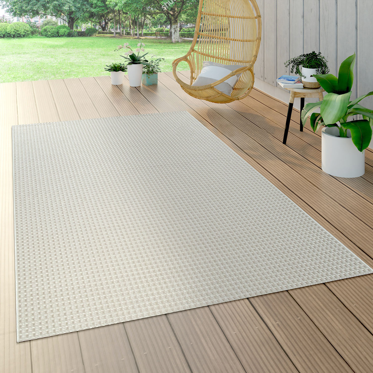 Paco Home In- & Outdoor Flachgewebe Teppich Sisal Optik Natürlicher Look Einfarbig Weiß, Grösse:160x230 cm