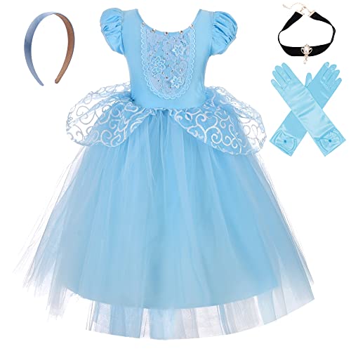 Lito Angels Prinzessin Cinderella Kleid mit Zubehör für Kinder Mädchen, Halloween Kostüm Karneval Party Verkleidung Geburtstagskleid, Größe 8-9 Jahre 128 134