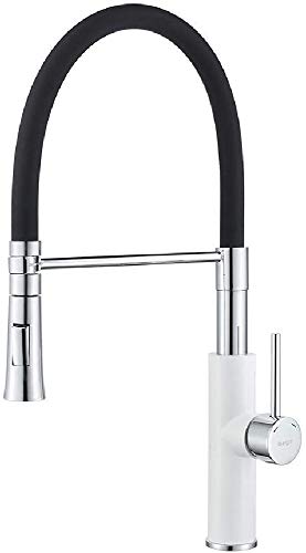Ibergrif M22115W-2 Küchenarmatur mit Handbrause und flexiblem Auslauf, Einhebelmischer, 3/8", Weiß/Schwarz