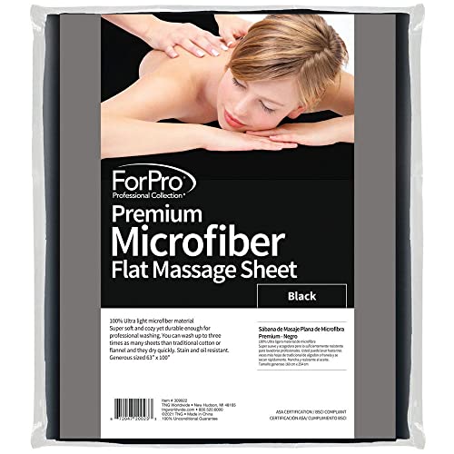 ForPro Premium Mikrofaser-Bettlaken für Massageliegen, ultraleicht, schmutz- und knitterfrei, 160 cm B x 254 cm L, Schwarz