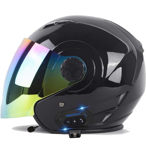 Offener Bluetooth-Helm Jethelm 3/4-Motorradhelm Mit Drop-Down-Visier Jet-Helm Lautsprecher Und Mikrofon Passend Für Motorrad Cruiser Chopper DOT/ECE-Geprüft 8,M