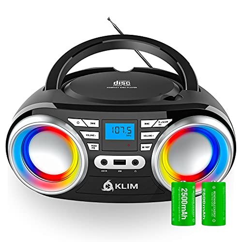 KLIM Boombox B3 Tragbarer CD Player System + FM Radio, CD, MP3, Bluetooth, AUX, USB + kabel- und kabelloser Betrieb mit wiederaufladbaren Akku + Verbesserte CD-Laserlinse + Digitaler EQ + 2021 Version
