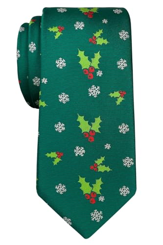Retreez Herren Schmale Gewebte Weihnachten Krawatte Holly Blätter 6 cm - grün,