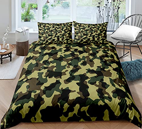 Camouflage Bettwäsche Set 1/2 Person Kinder Erwachsene Bettbezug mit Reißverschluss Abstrakte Art Quilt Set Schlafzimmer Komfortable Polyester Mikrofaser Bettwäsche (Grün 1, 135_x_200_cm)