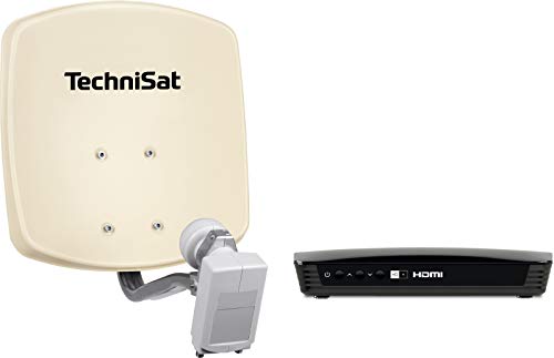 TechniSat DIGIDISH 33 – Satelliten-Schüssel Komplettset mit HD Receiver (33 cm Sat-Anlage mit Wandhalterung, Universal Twin-LNB für bis zu 2 Teilnehmer, 10 m Kabel und Sat-Receiver) beige