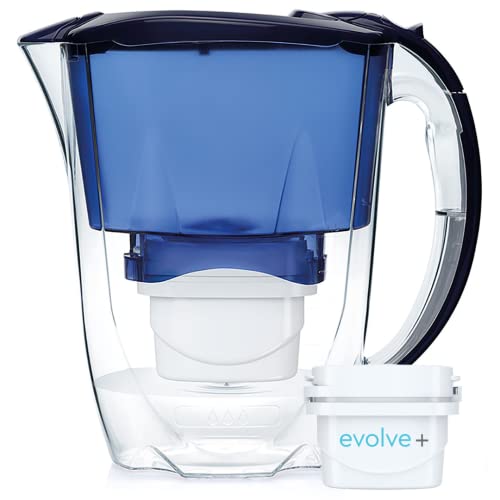 Aqua Optima Oria Wasserfilterkanne, 2,8 Liter Fassungsvermögen, Mit 1 x 30 Day Evolve+ Wasserfilterkartusche, Blauer Slim Kühlschrank Fit Kanne, Mit Fast Flow 5-Stufen-Filtrationstechnologie