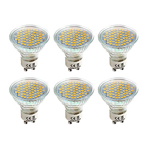 6er Pack GU10 LED Lampe, 5W Glass Leuchtmittel Spot, 60 LED Chips, 500 Lumen, 120° Abstrahlwinkel, Warmweiß 3000K, AC 220-240V, Nicht Dimmbar