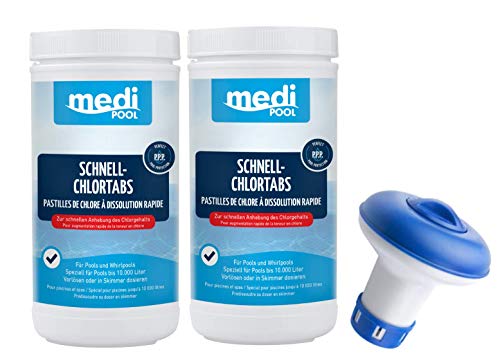 Medipool 504601MP Schnell ChlorTabs 20g, 2 x 1KG, Schnell Chlortabletten und Dosierschwimmer für 20gr. Tabletten