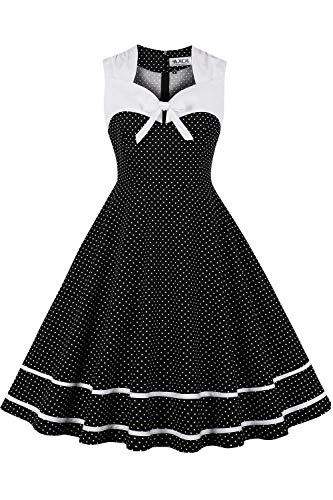 Axoe Damen Petticoat Kleid Rockn Roll Abendkleid 50er Jahre Knielang Schwarz Weiß Punkte Gr.36