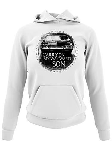 clothinx Carry On My Wayward Son | Kult Auto Fanartikel Join The Hunt | Geschenk zum Staffel und Serien-Finale Damen Kapuzen-Pullover Weiß Gr. XL