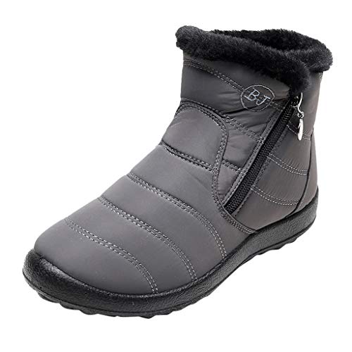 Yowablo Schlupfstiefel Damen Winterboots Winter warme wasserdichte Baumwollschuhe Nylon Schnee Knöchel Kurze Stiefel (36 EU,Grau)