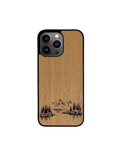 Enowood Schutzhülle aus Holz, handgefertigt, See, iPhone 14, Buche