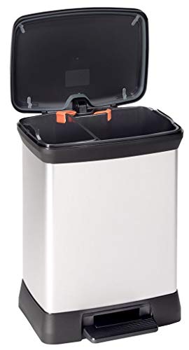 CURVER Deco Bin Abfallbehälter, Kunststoff, schwarz/Silber metallic, 30 L