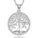 Friggem 925 Sterling Silber Halskette, Zierlicher Baum Des Lebens Anhänger für Damen Frauen Mädchen mit Geschenkbox, Kettenlänge 46 cm (Immergrüner Baum)