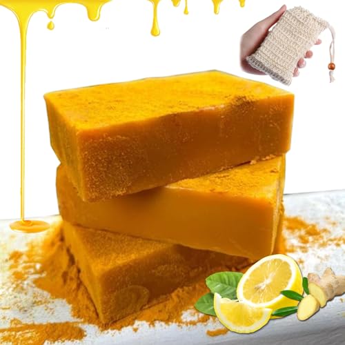 MelaGlo Brightening Soap, Bright & Even Turmeric Soap Bar, Lemon Turmeric Kojic Acid Soap, Organic Turmeric Soap, Bath Soap For Face & Body (3)