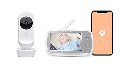 Motorola Ease 44 Connect - Wi-Fi Babyphone mit Kamera – 4,3 Zoll Video Baby Monitor HD Display - Hubble App - Nachtsicht, Wiegenlieder, Microfon, Raumtemperaturüberwachung - Weiß