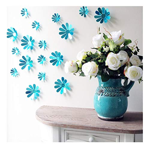 Set mit 12 Blumen, 3D, schick, selbstklebend, Spiegel, Blau