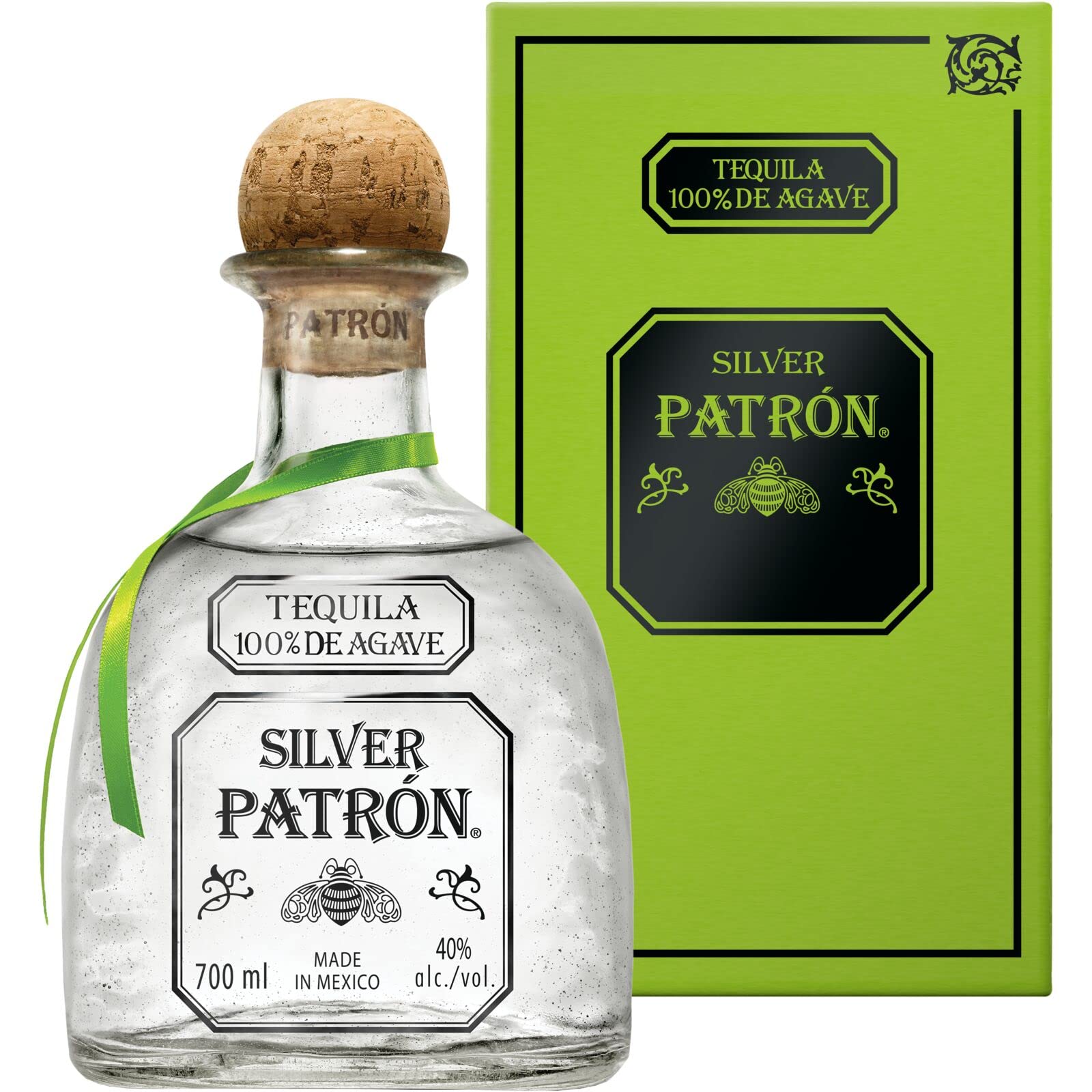 PATRÓN Silver Premium-Tequila aus 100 % besten blauen Weber-Agaven, in Mexiko in kleinen Chargen handdestilliert, perfekt für Margaritas & Cocktails, 40% Vol., 70 cl/700 ml