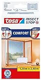 tesa Insect Stop COMFORT Fliegengitter für bodentiefe Fenster - Insektenschutz selbstklebend - Fliegen Netz ohne Bohren - weiß (leichter sichtschutz), 120 cm x 240 cm