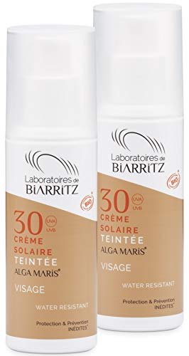2er Pack Alga Maris getönte Sonnencreme Beige fürs Gesicht LSF30 50ml | BIO zertifizierte Naturkosmetik von Laboratoires de Biarritz | mit Sofortschutz und ohne Weißeleffekt