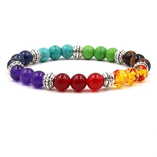 CYJAZNHH Handmade Bead Bracelet, Regenbogenfarbener Schmuck mit 7 verschiedenen Steinen und silbrigem Abstandshalter, 2 Yoga-Armbänder, zierliches Paar-Armband, Geschenk for Geburtstagsparty