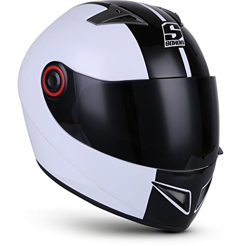 SOXON® ST-666 „Deluxe White Black“ · Integral-Helm · Full-Face Motorrad-Helm Roller-Helm Scooter-Helm Cruiser Sturz-Helm StreetFighter-Helm MTB · ECE 22.05 Visier Schnellverschluss Tasche S (55-56cm)