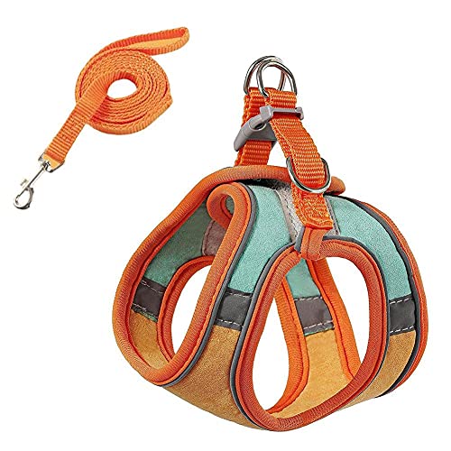 Escape Proof Cat Harness and Leash Set Adjustable Soft Walking Cat Vest with Breathable Mesh with Reflective Strap for Walking Orange Green S