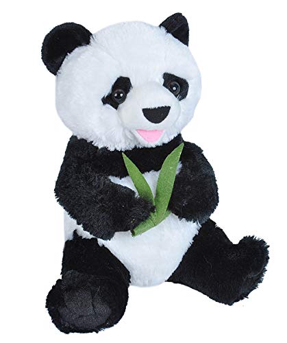 Wild Republic 22282 Plüschtier Pandabär sitzend mit Bambus, Panda Kuscheltier, Stofftier, 25 cm, Multi
