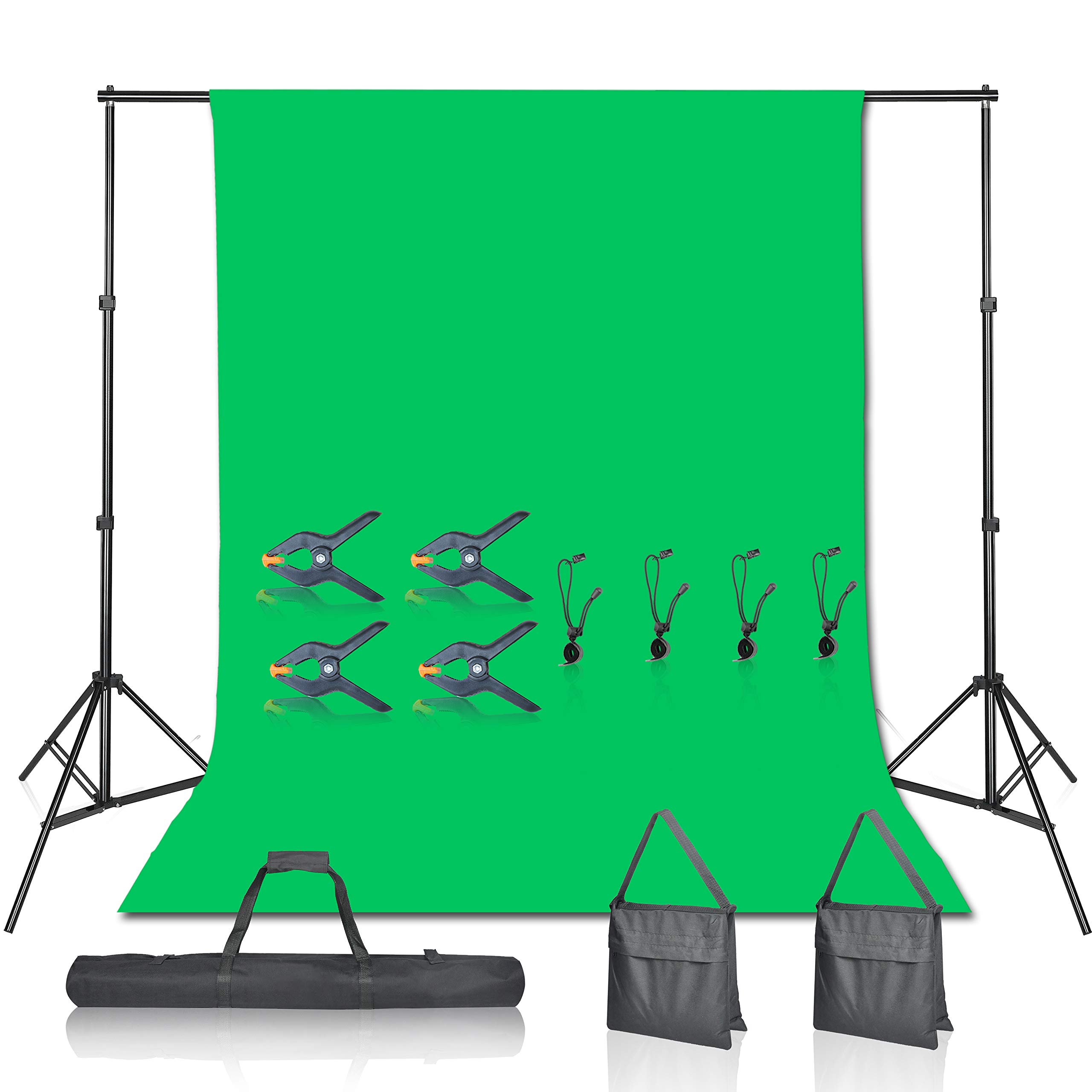 EMART Greenscreen Hintergrund mit Ständer Kit, 2,1x3m, Fotografie Grüner Fotohintergrund Stützständer mit 1,8 x 2,8m 100% Baumwolle Musselin Chromakey Green Screen Set für Porträt Streaming Party