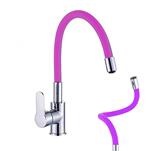 Niederdruck Spültischarmatur FLAMINGO Küchenarmatur Einhandmischer Wasserhahn Armatur Küche flexibler Auslauf chrom-violet