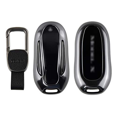 Kwak's Schlüsselhülle für Model X Premium Aluminium Autoschlüsselhülle Schlüssel Abdeckung Kompatible mit Modell X Metall Schlüsselhalter mit Schlüsselbund Schlüsselring(1#Gray)