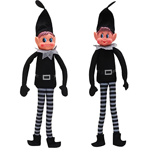 Toyland® Elves Behavin Badly Set mit 2 – 12-Zoll-Mädchen-Elf und Jungen-Elf in Biegung und Pose, schwarz gekleidet, mit Langen Beinen, weichem Körper und Vinylkopf