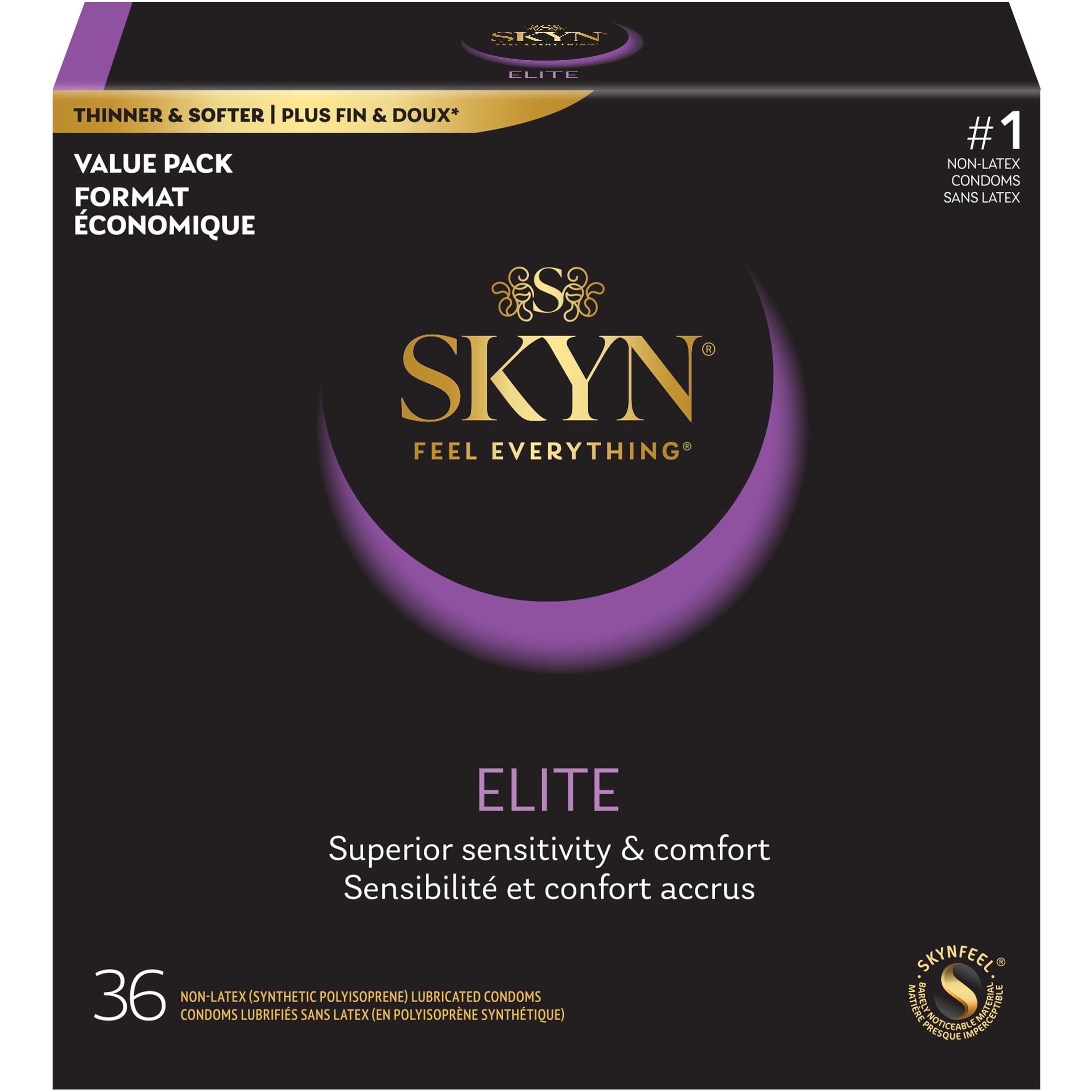 SKYN LifeStyles Elite Kondome, synthetisches Polyisopren-Kondome, latexfrei, 36 Stück (Verpackung kann variieren)