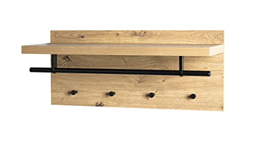 HAKU Möbel Wandgarderobe, Holzwerkstoff, Eiche-schwarz, T 26 x B 70 x H 30 cm