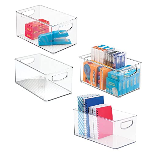 mDesign 4er-Set Sortierbox für den Schreibtisch – Schreibtisch Organizer Set aus Kunststoff – tragbares Schreibtisch Ordnungssystem für Notizbücher, Blöcke, Stifte etc. – durchsichtig