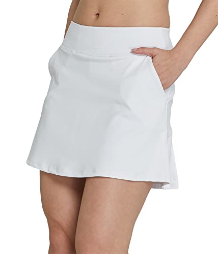 Westkun Damen Kurz Skort Sport Rock Tennisrock mit Innenhose(Weiß,L)