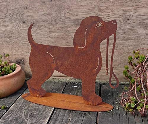 terracotta-toepfe-de Hund ca. 30 cm breit aus Metall Edelrost Rost Deko Dackel Jack Russel Pudel Tier Garten