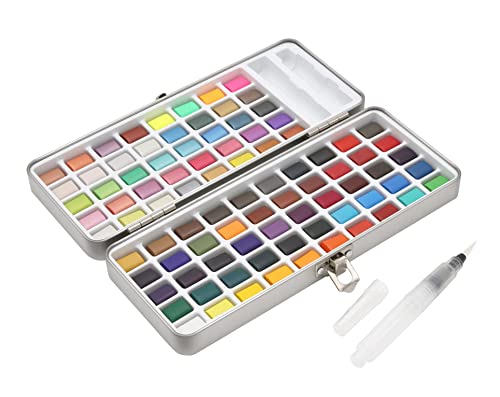 Paintersisters Aquarell Malkasten, Farbkasten mit 90 Farbtönen und Wassertank-Pinsel im Metallkasten, Wasserfarben-Set mit 90 Näpfchen