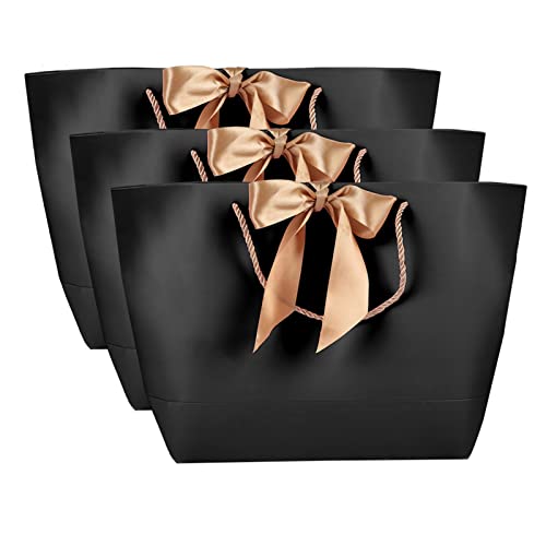 10 Stück Schwarze Geschenktüten aus Papier mit Goldenem Griff, Exquisite Details, Blanko Zum Selbermachen für Verschiedene Feiertage, 5 Größen, Ideal für (Nr. 5/48 Breite oben x