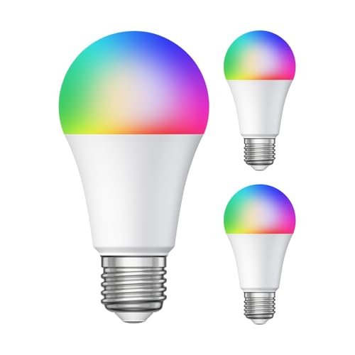 ledscom.de Smart Home RGBW E27 LED Birne für Alexa, WLAN, dimmbar, warmweiß bis Tageslicht, Farbwechsel 9W=73W, 1000lm, 3 Stk.