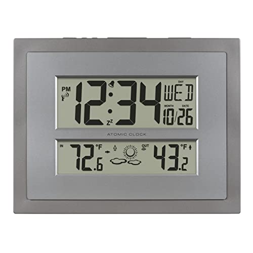La Crosse Technology 512-85937-INT Atomic Digital Wanduhr mit Temperatur & Vorhersage in grau/Silber