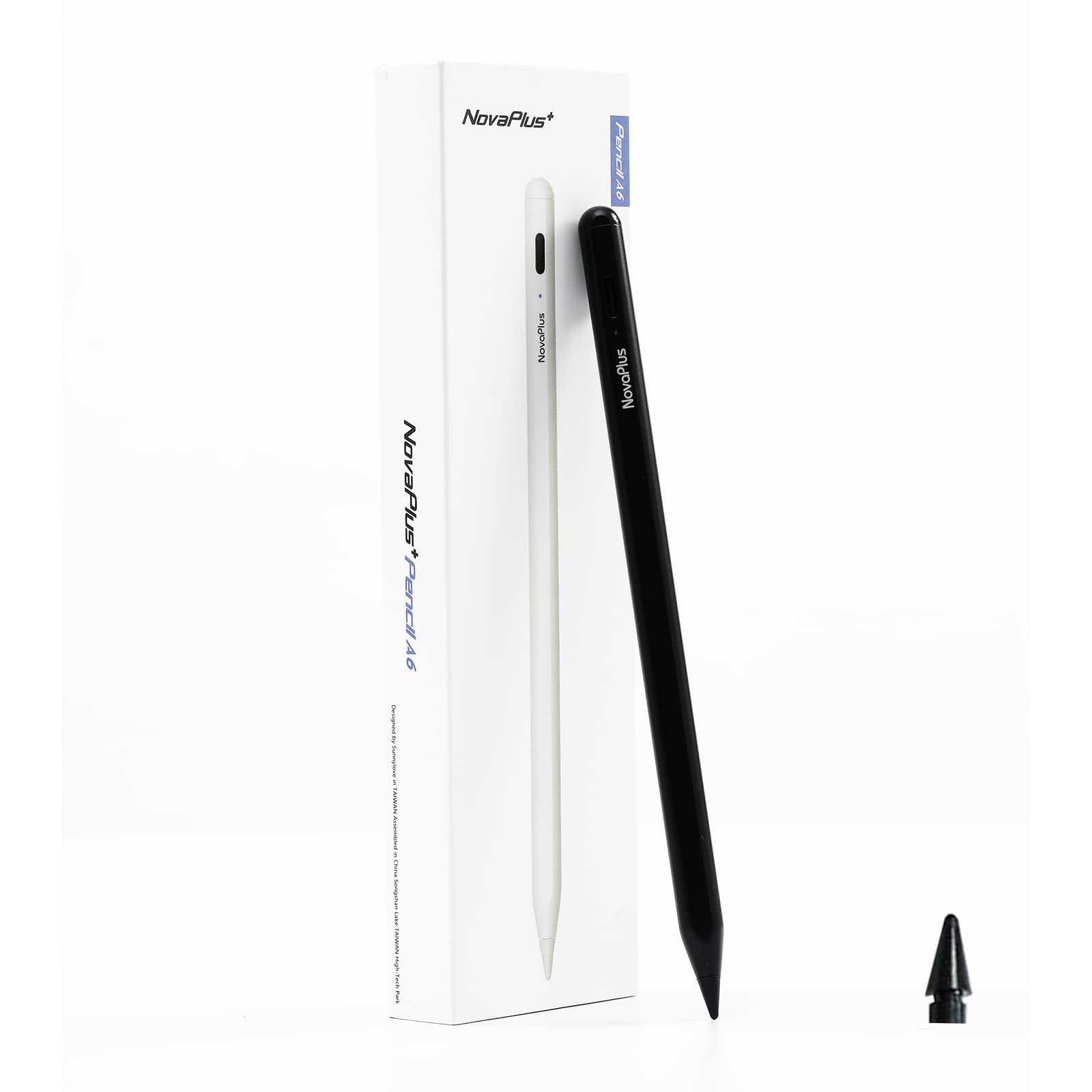 Novaplus Stift A6 für iPad, 0.14 cm Spitze, austauschbar mit Apple Pencil Spitze, präzises Schreiben/Zeichnen, kompatibel mit iPad Air 3.,4. Generation, iPad 6,7, magnetisches Design, Schwarz