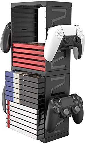 PS5 Game Disc Box Storage Rack, Doppelschicht PS5 Disk Handle MultifunktionsSpeicher Tower kann 24 Game Discs, 4 Controller, 2 Headsets und andere, für PS5 PS4 XBOX NS Speicher-Rack speichern