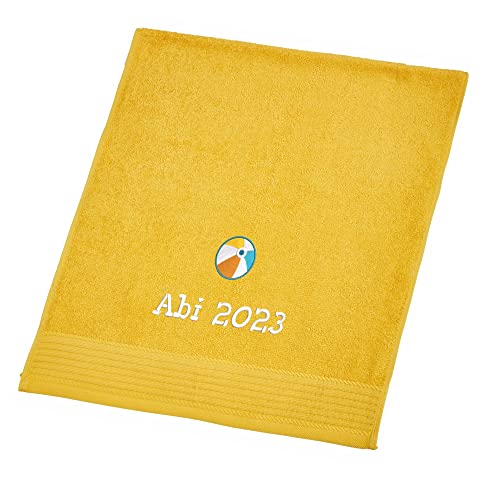 Wolimbo Handtuch - 70x140cm - gelb - personalisierbar - Besticktes Duschtuch - weiches Badetuch - Geschenk
